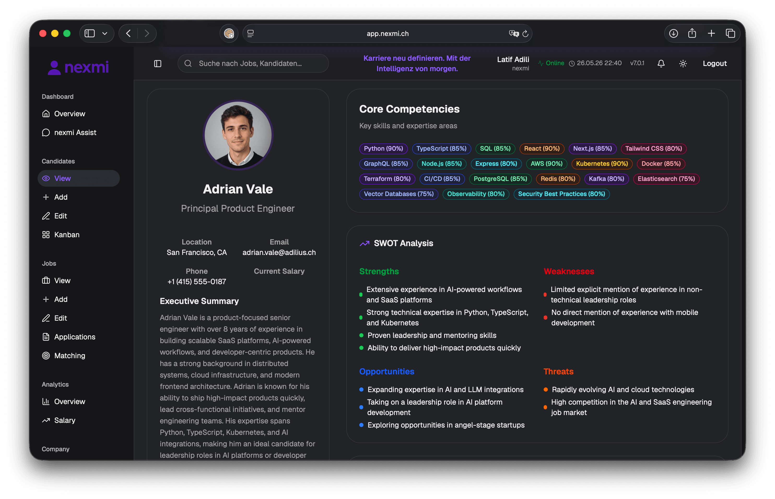 nexmi Kandidatinnenprofil - Dark Mode